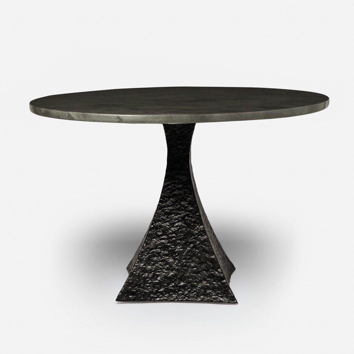 Made Goods Noor 54" x 30" Bumpy Black Iron Dinning Table With Round Pewter Faux Horn Table Top
