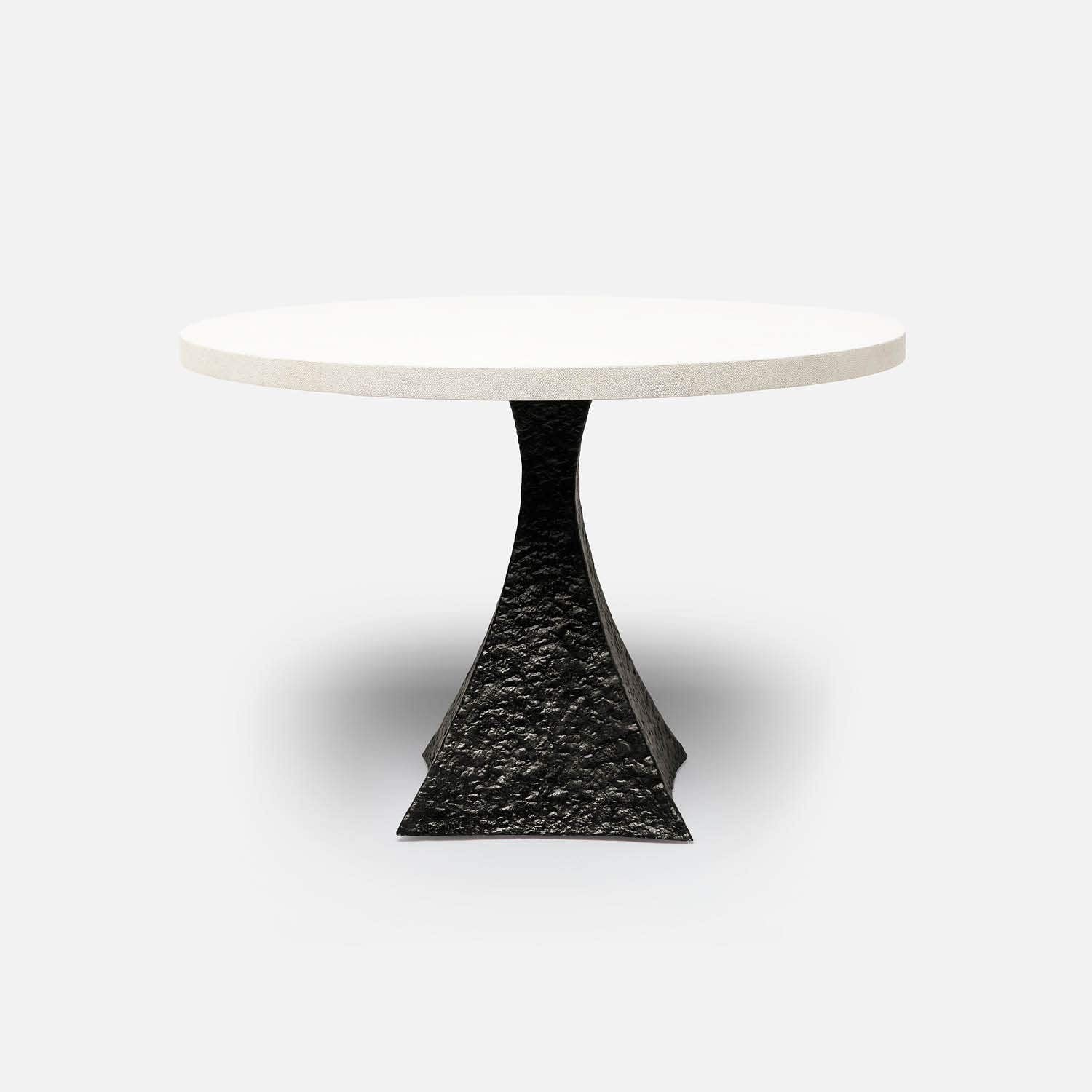 Made Goods Noor 54" x 30" Bumpy Black Iron Dinning Table With Round Pristine Vintage Faux Shagreen Table Top
