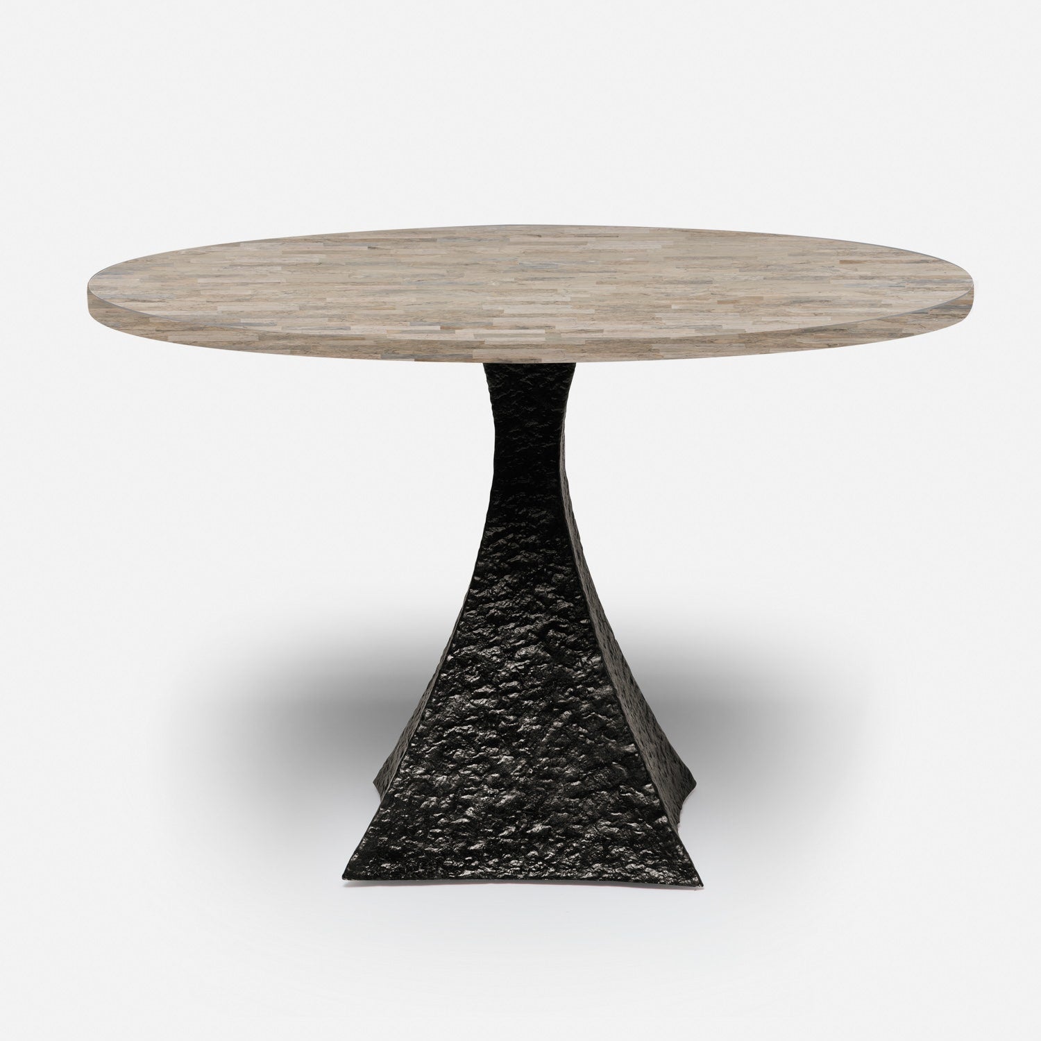Made Goods Noor 54" x 30" Bumpy Black Iron Dinning Table With Round Warm Gray Marble Table Top