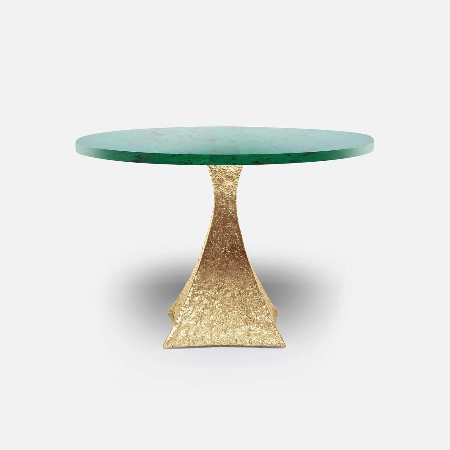 Made Goods Noor 54" x 30" Bumpy Cool Gold Iron Dinning Table With Round Emerald Shell Table Top