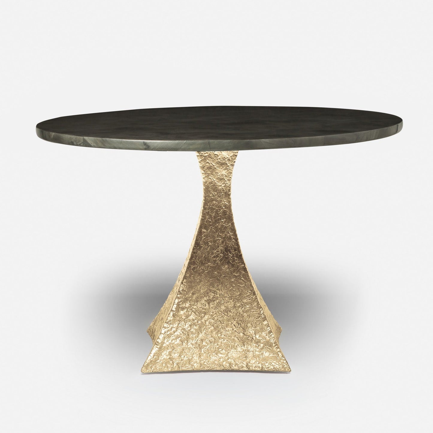 Made Goods Noor 60" x 30" Bumpy Cool Gold Iron Dinning Table With Round Pewter Faux Horn Table Top