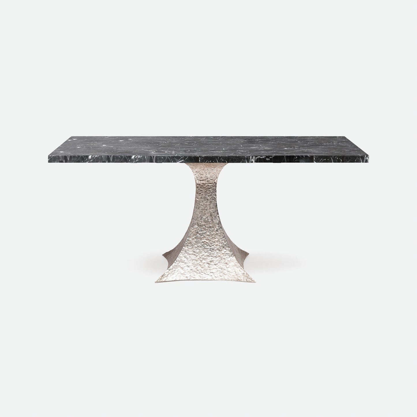 Made Goods Noor 70" x 40" x 30" Bumpy Cool Silver Iron Dinning Table With Rectangle Nero Marble Table Top