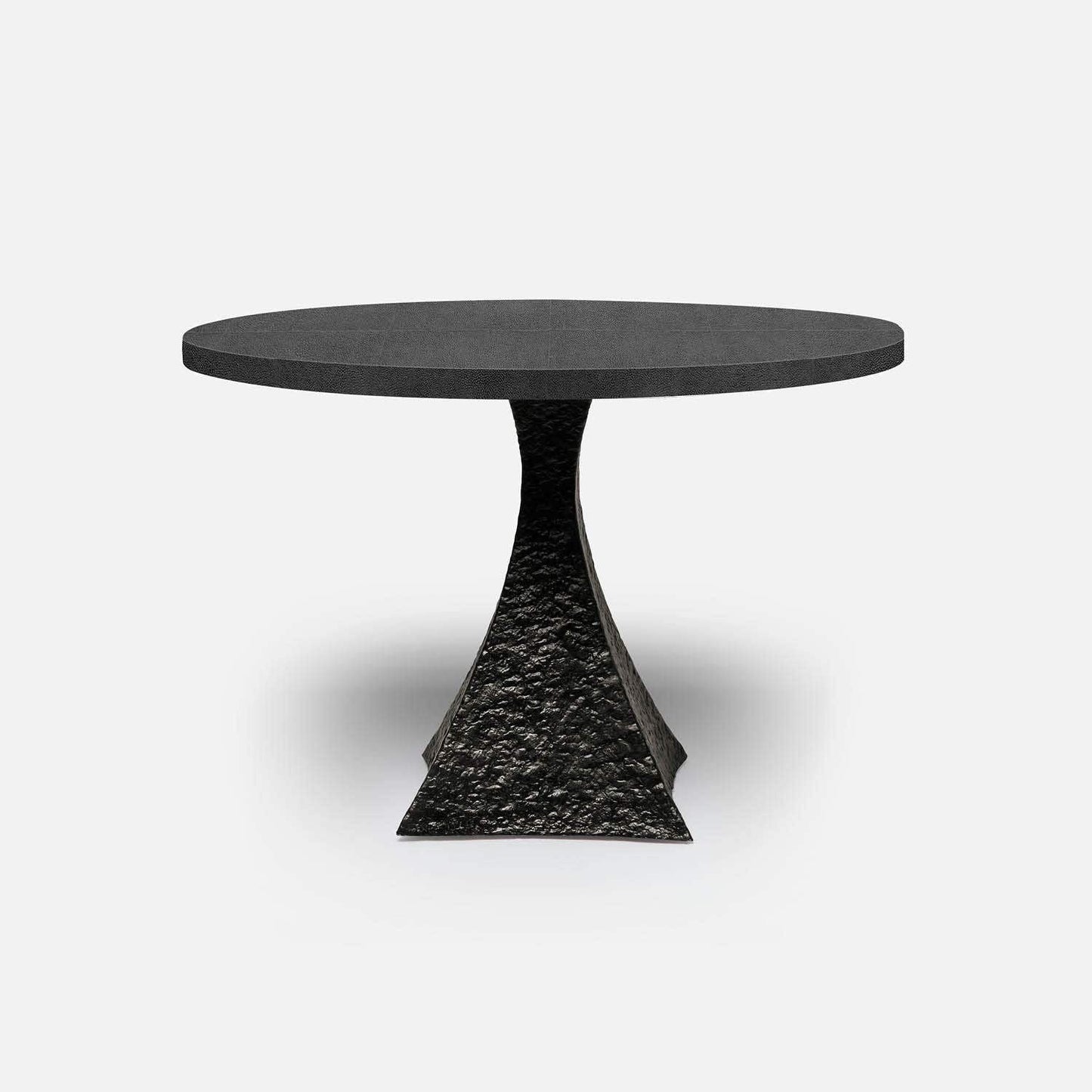 Made Goods Noor 72" x 30" Bumpy Black Iron Dinning Table With Round Black Vintage Faux Shagreen Table Top