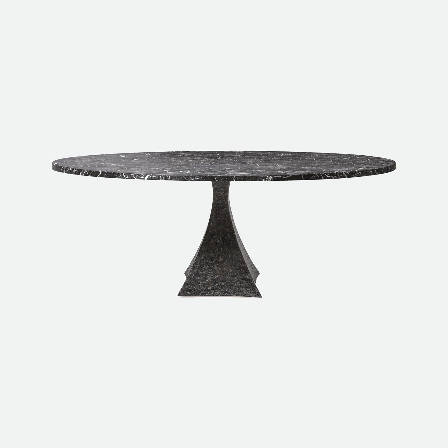 Made Goods Noor 72" x 30" Bumpy Black Iron Dinning Table With Round Nero Marble Table Top