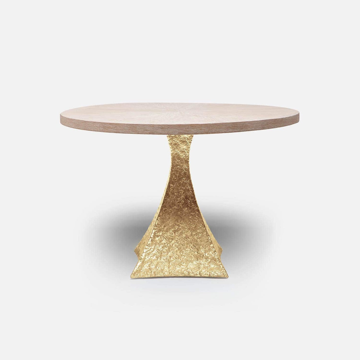 Made Goods Noor 72" x 30" Bumpy Cool Gold Iron Dinning Table With Round White Cerused Oak Table Top