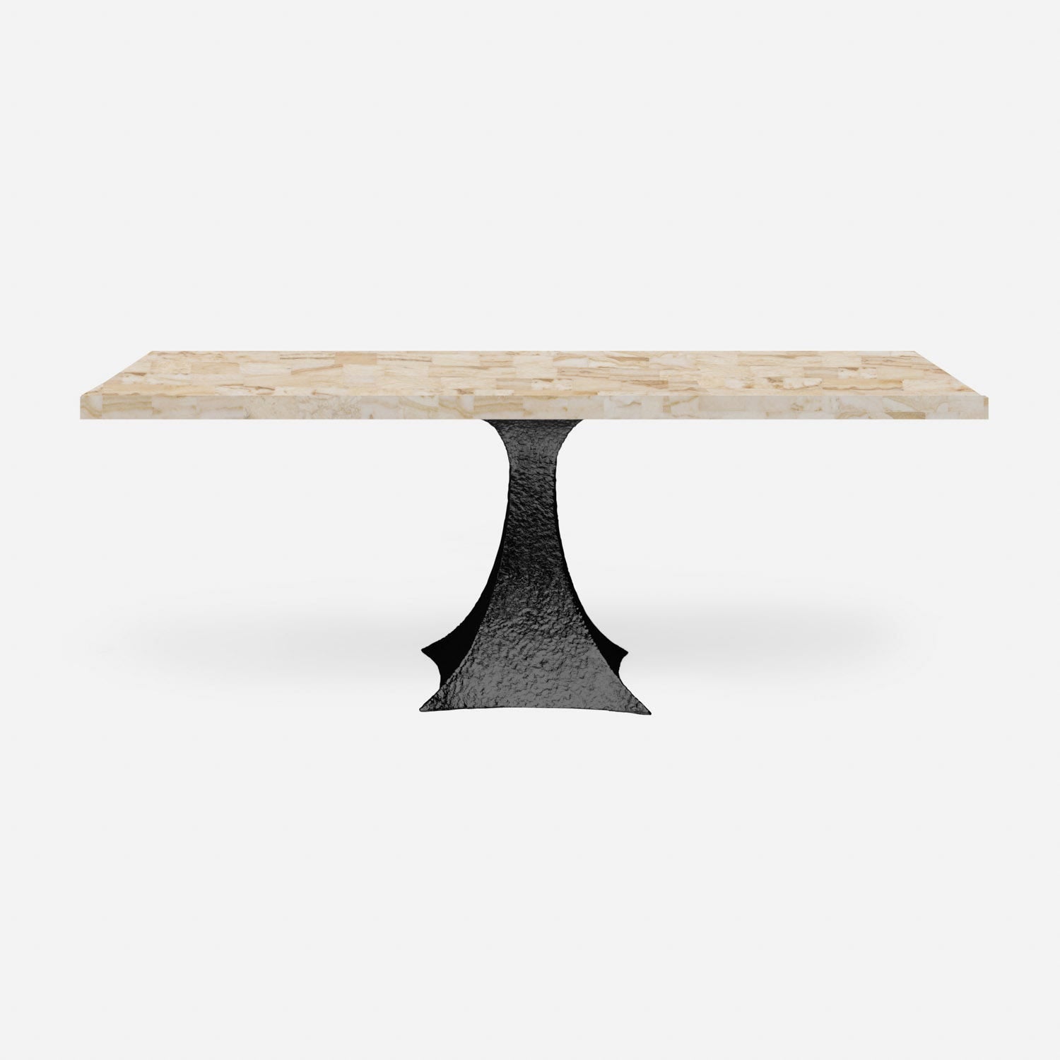 Made Goods Noor 72" x 40" x 30" Bumpy Black Iron Dinning Table With Rectangle Dark Faux Horn Table Top