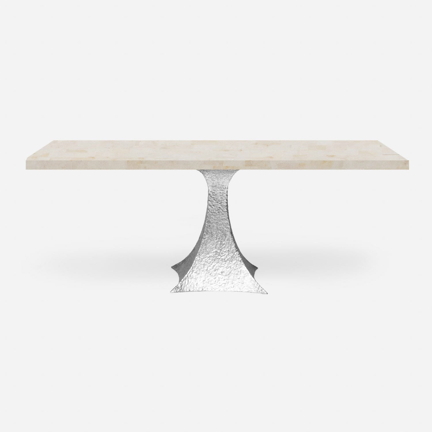 Made Goods Noor 72" x 40" x 30" Bumpy Cool Silver Iron Dinning Table With Rectangle Ice Crystal Stone Table Top