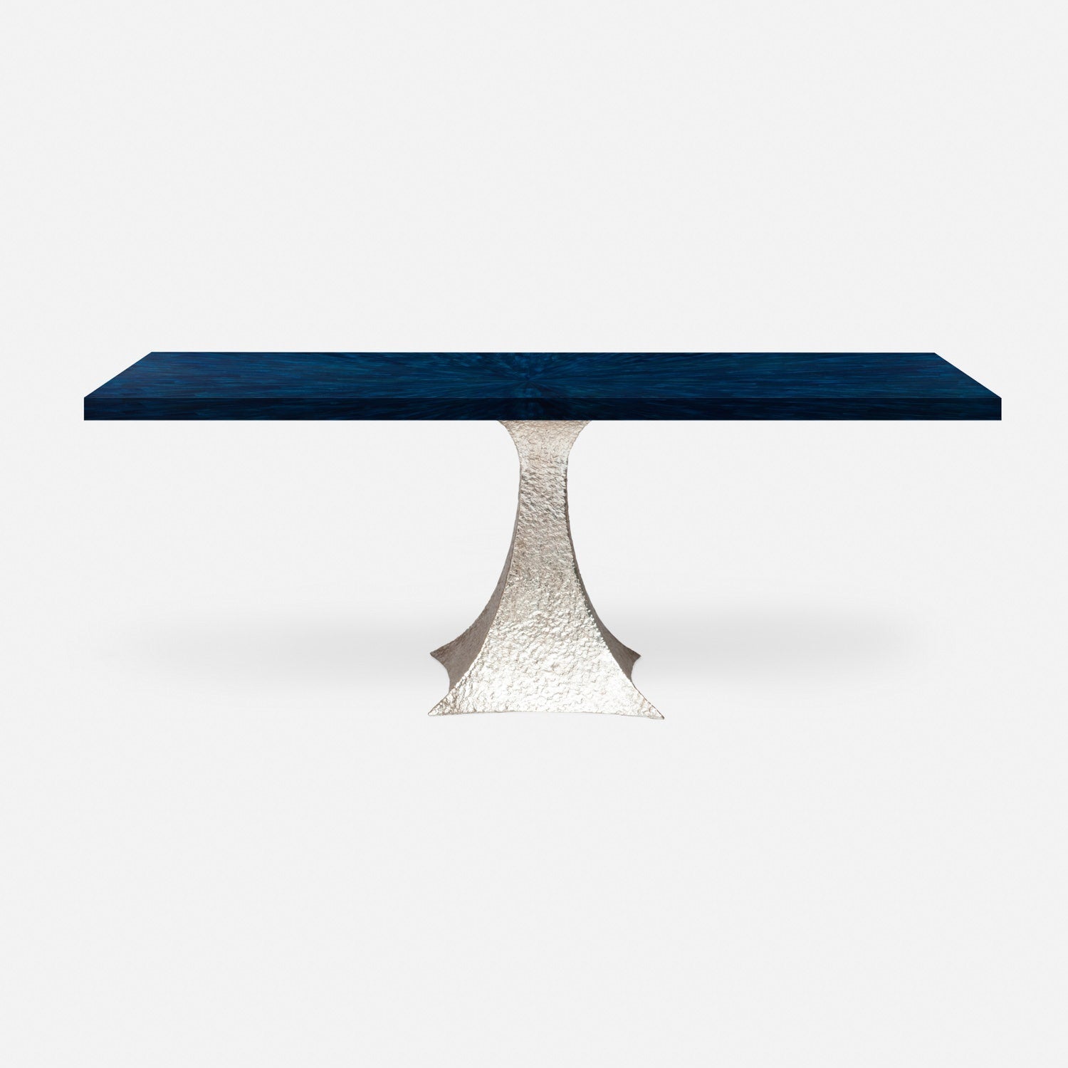 Made Goods Noor 72" x 40" x 30" Bumpy Cool Silver Iron Dinning Table With Rectangle Navy Faux Horn Table Top
