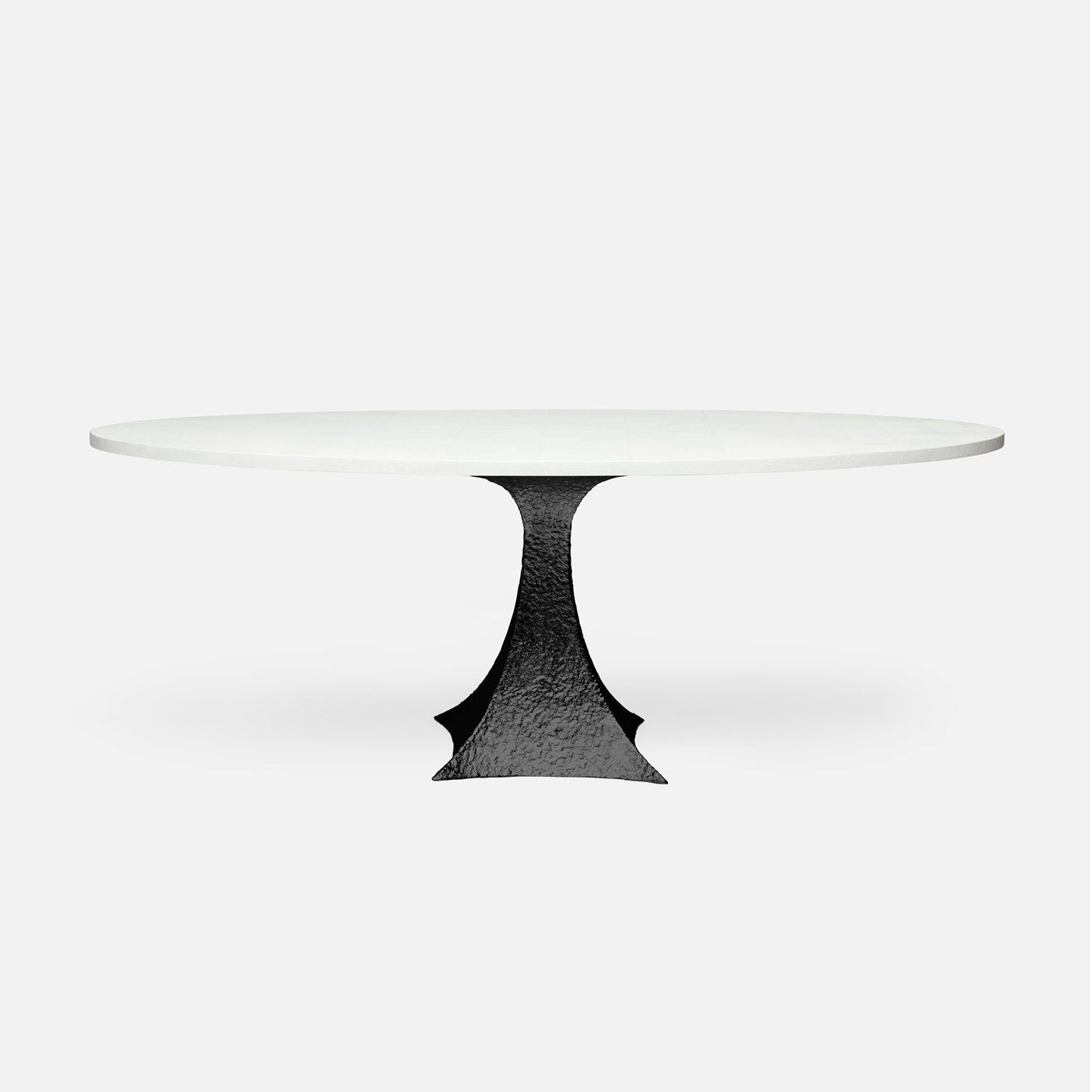 Made Goods Noor 72" x 42" x 30" Single Base Bumpy Black Iron Dinning Table With Oval Pristine Vintage Faux Shagreen Table Top