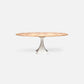 Made Goods Noor 72" x 42" x 30" Single Base Bumpy Cool Silver Iron Dinning Table With Oval Olive Ash Veneer Table Top