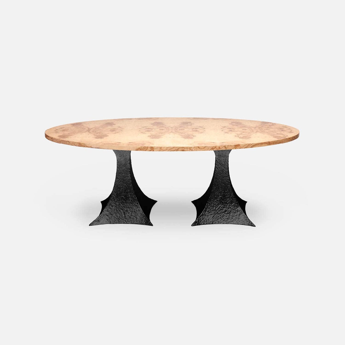 Made Goods Noor 84" x 42" x 30" Double Base Bumpy Black Iron Dinning Table With Oval Ivory Faux Horn Table Top