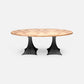 Made Goods Noor 84" x 42" x 30" Double Base Bumpy Black Iron Dinning Table With Oval Olive Ash Veneer Table Top