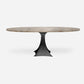 Made Goods Noor 84" x 42" x 30" Double Base Bumpy Black Iron Dinning Table With Oval Warm Gray Marble Table Top