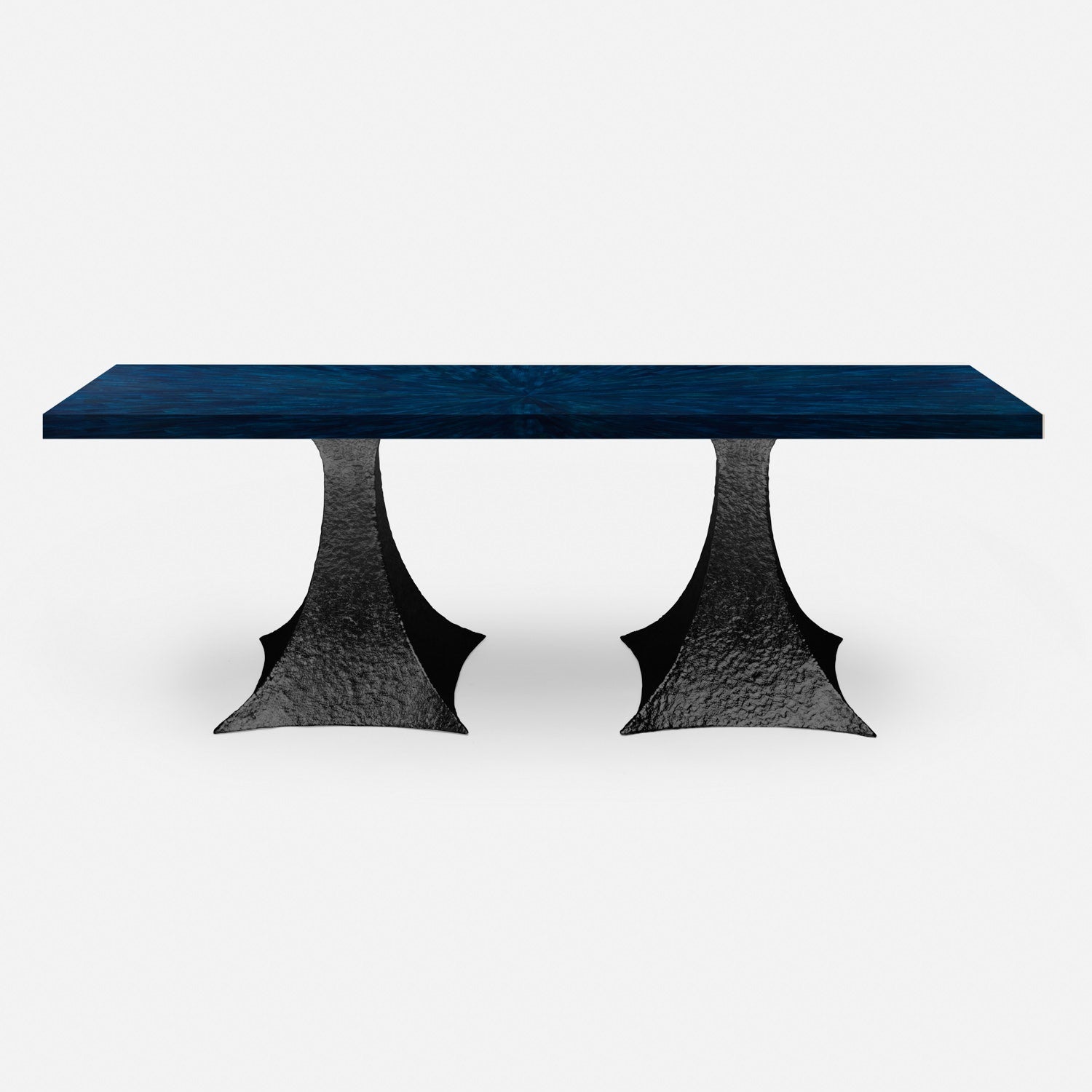 Made Goods Noor 88" x 40" x 30" Bumpy Black Iron Dinning Table With Rectangle Dark Faux Horn Table Top