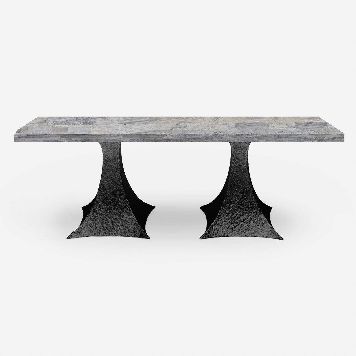 Made Goods Noor 88" x 40" x 30" Bumpy Black Iron Dinning Table With Rectangle Gray Romblon Stone Table Top