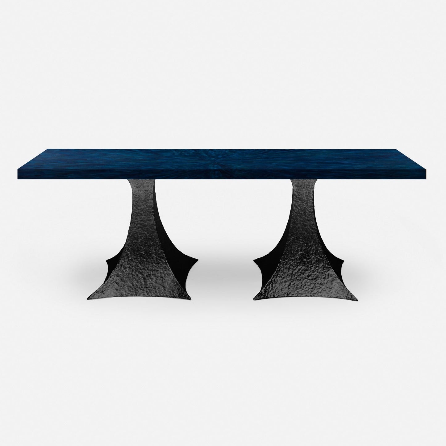 Made Goods Noor 88" x 40" x 30" Bumpy Black Iron Dinning Table With Rectangle White Cerused Oak Table Top