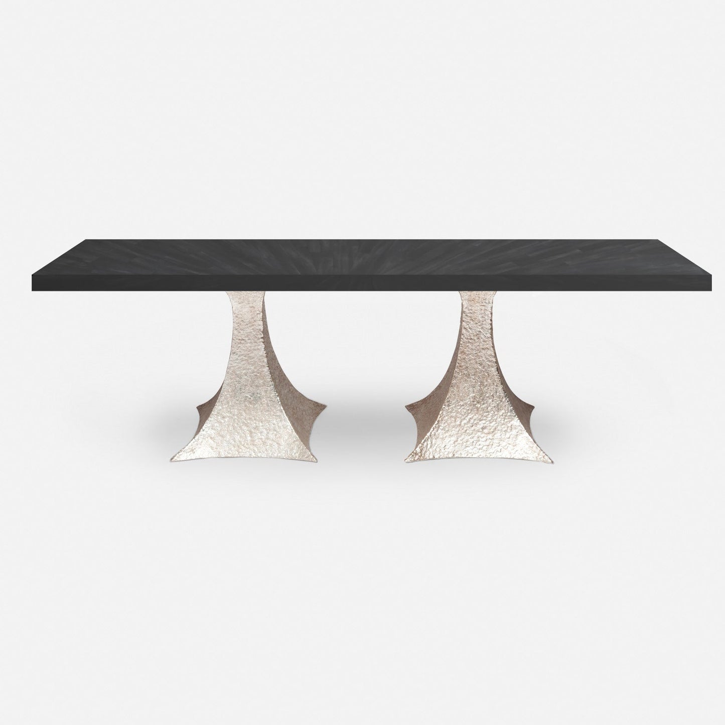 Made Goods Noor 88" x 40" x 30" Bumpy Cool Silver Iron Dinning Table With Rectangle Dark Faux Horn Table Top