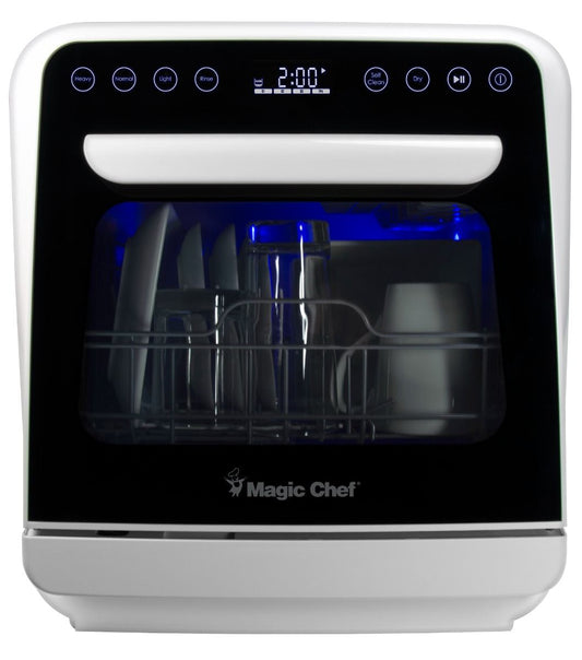 Magic Chef 17" W x 18" H White 3-Place Setting 5 Programs Countertop Dishwasher With Built-In Water Tank