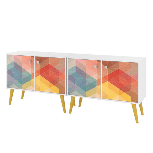 Manhattan Comfort 2-Piece Avesta Double Side Table In White, Stamp, Yellow