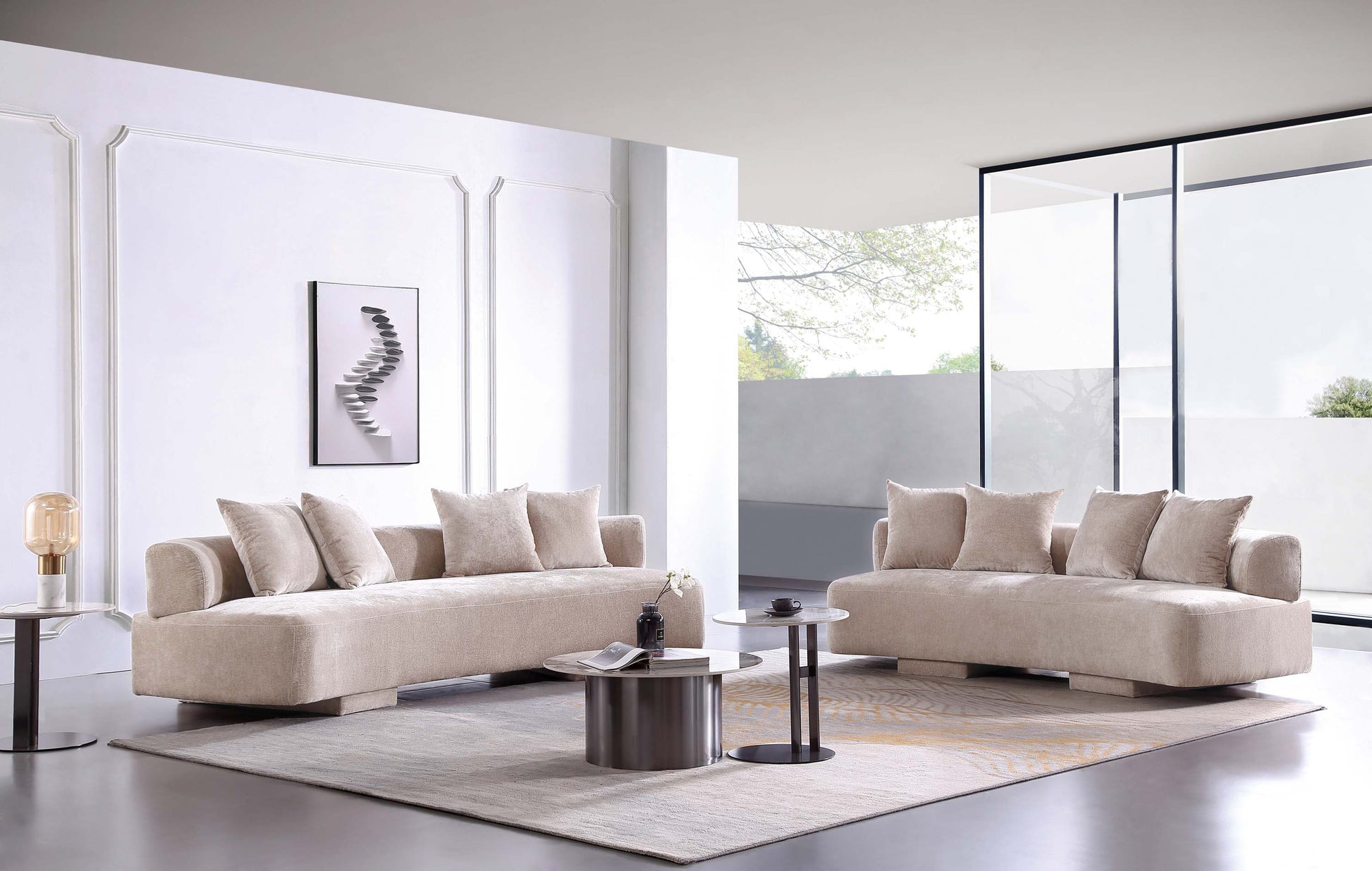 Manhattan Comfort 2-Piece Beige Modern Verandah Chenille 112" & 91" Sofas