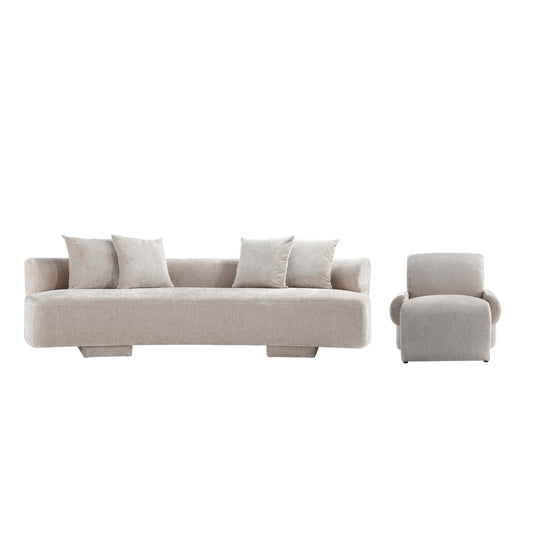Manhattan Comfort 2-Piece Beige Modern Verandah Chenille 112" Sofa & Accent Chair