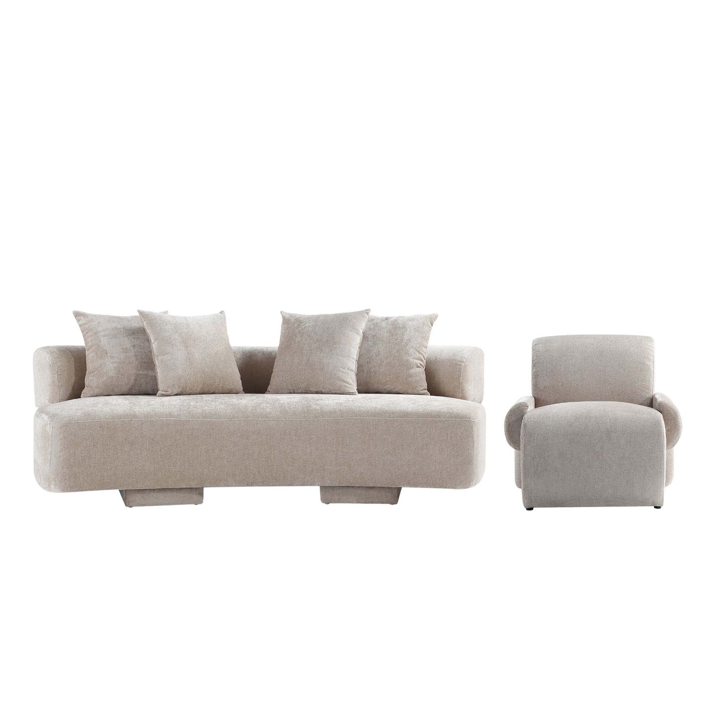Manhattan Comfort 2-Piece Beige Modern Verandah Chenille 91" Sofa & Accent Chair