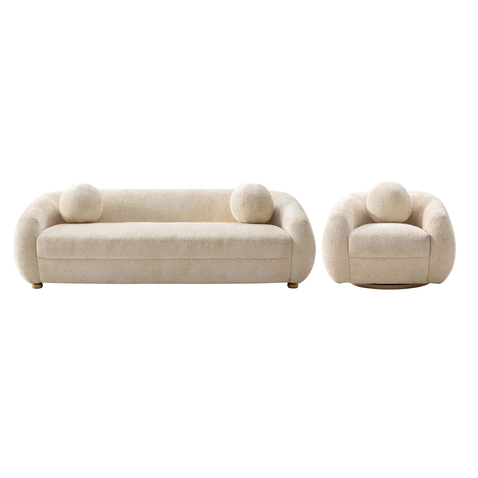 Manhattan Comfort 2-Piece Cream Modern Tribeca Chenille 86" Sofa & Accent Chair Combo