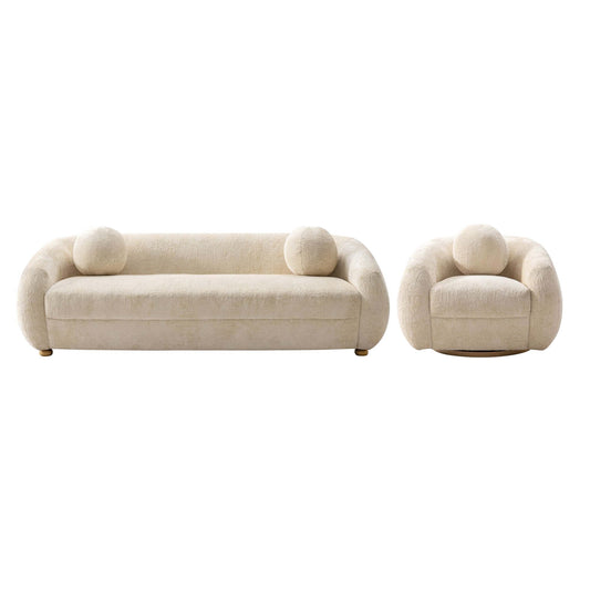 Manhattan Comfort 2-Piece Cream Modern Tribeca Chenille 86" Sofa & Accent Chair Combo