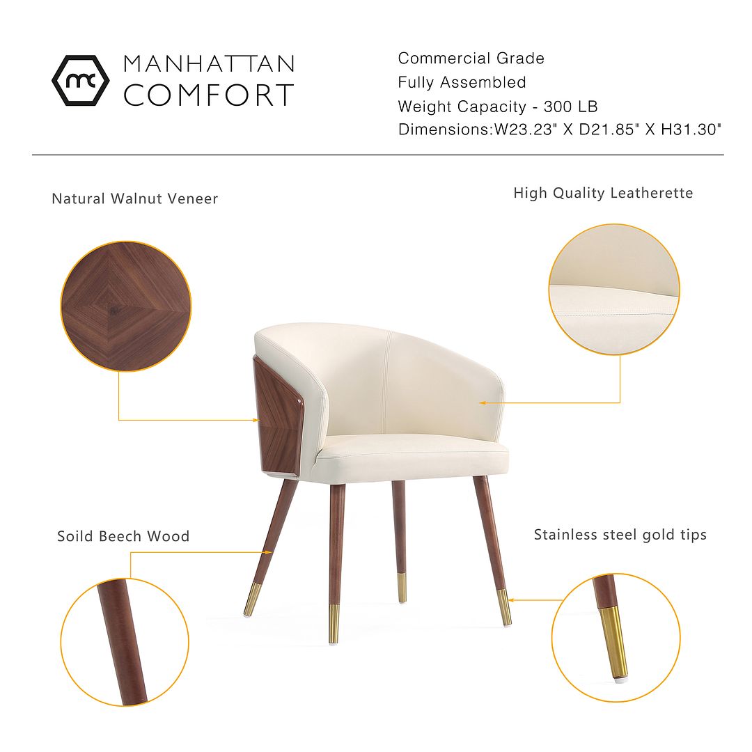 Manhattan Comfort 2-Piece Modern Reeva Upholstered Dining Chair In Walnut & Cream