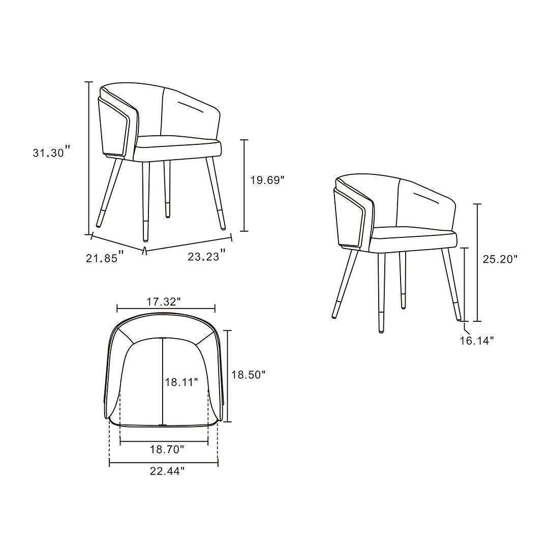Manhattan Comfort 2-Piece Modern Reeva Upholstered Dining Chair In Walnut & Cream