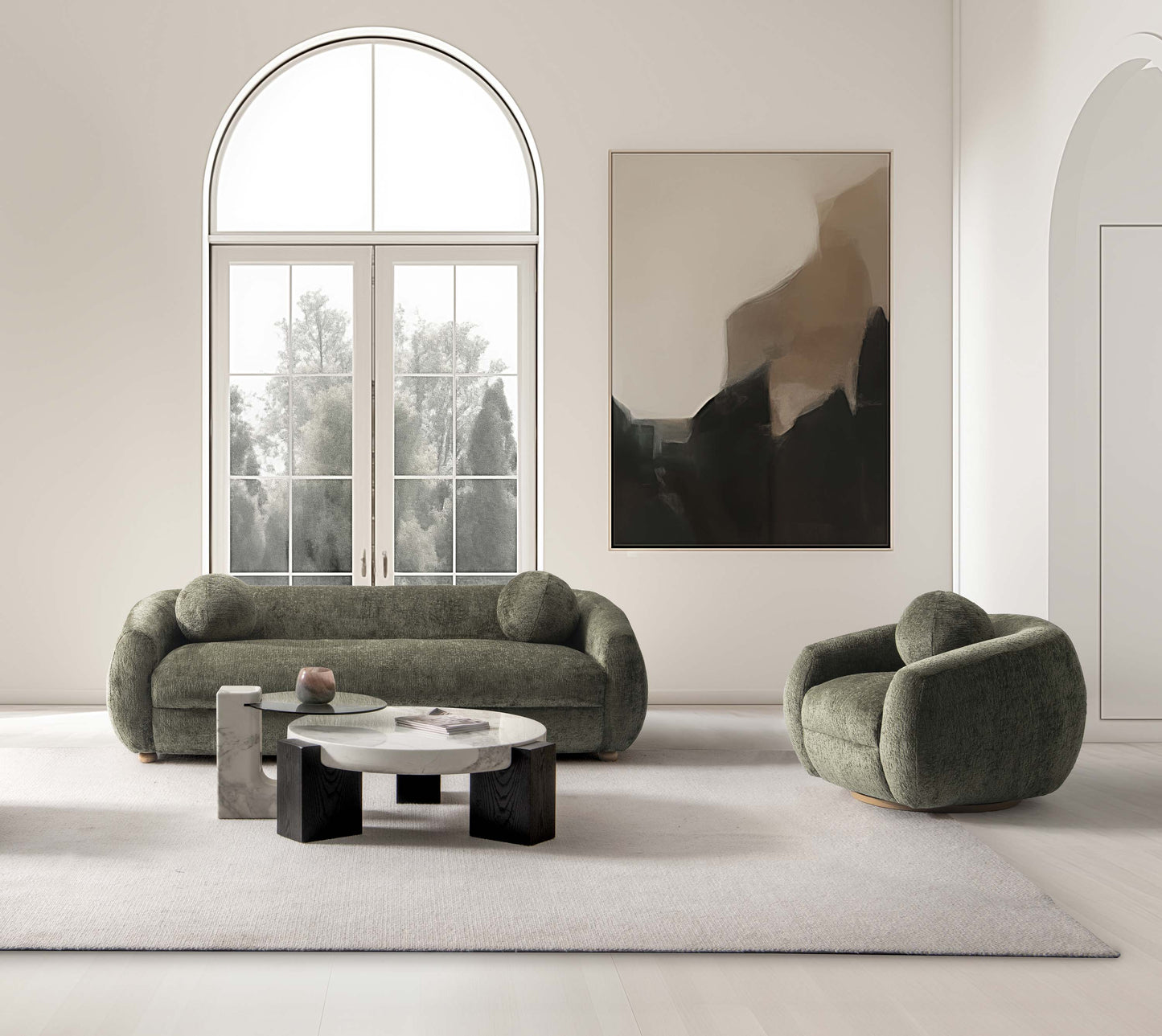 Manhattan Comfort 2-Piece Olive Green Modern Tribeca Chenille 86" Sofa & Accent Chair Combo