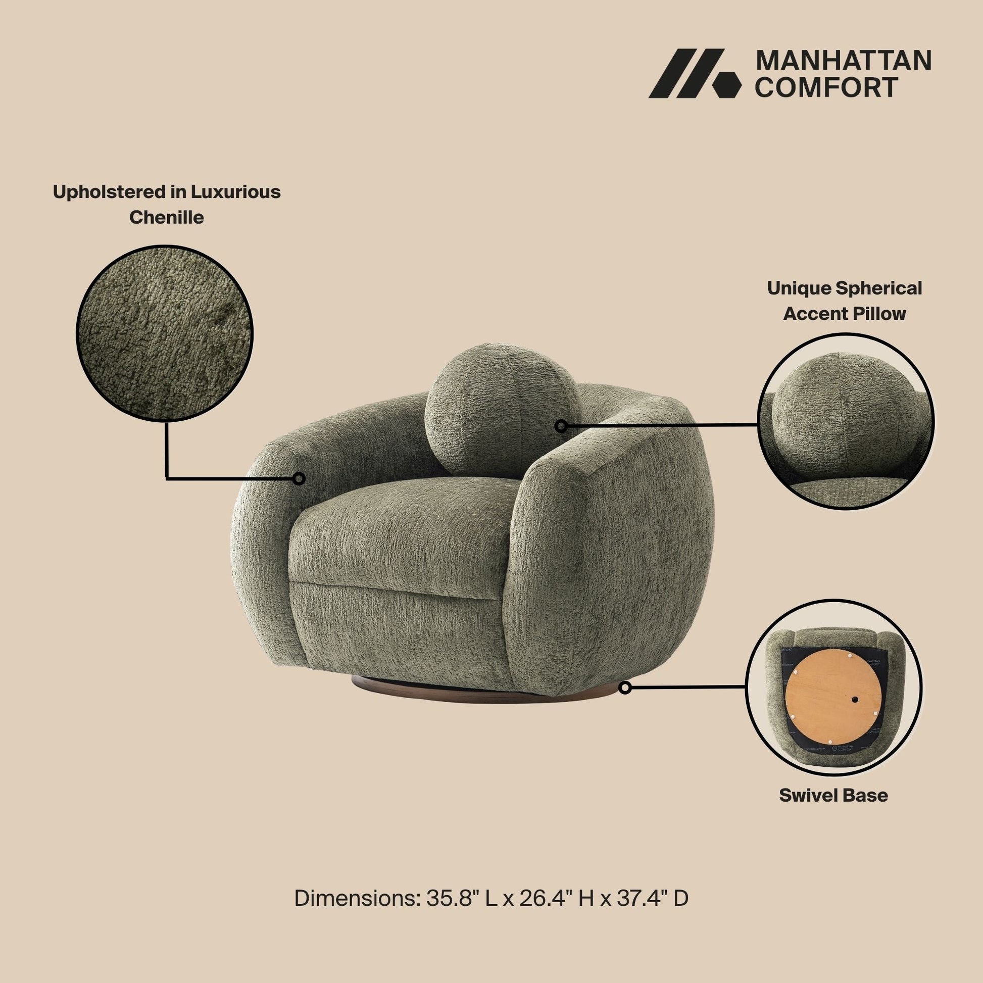 Manhattan Comfort 2-Piece Olive Green Modern Tribeca Chenille 86" Sofa & Accent Chair Combo