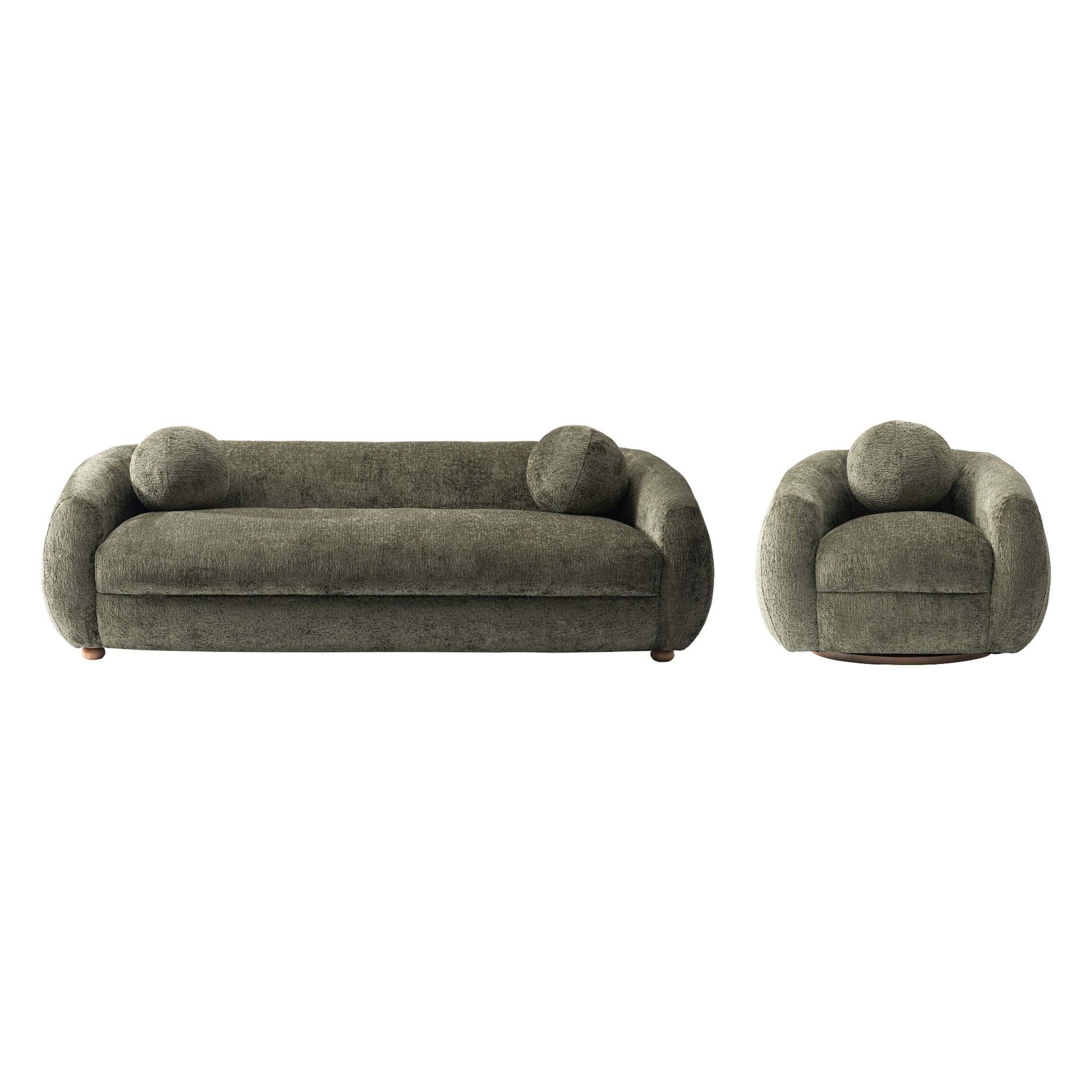 Manhattan Comfort 2-Piece Olive Green Modern Tribeca Chenille 86" Sofa & Accent Chair Combo