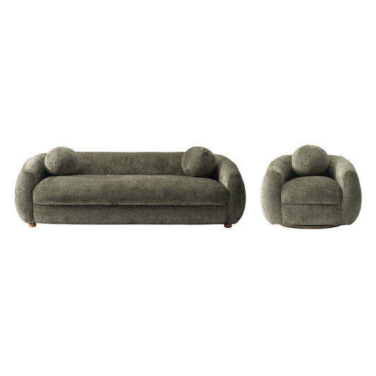 Manhattan Comfort 2-Piece Olive Green Modern Tribeca Chenille 86" Sofa & Accent Chair Combo