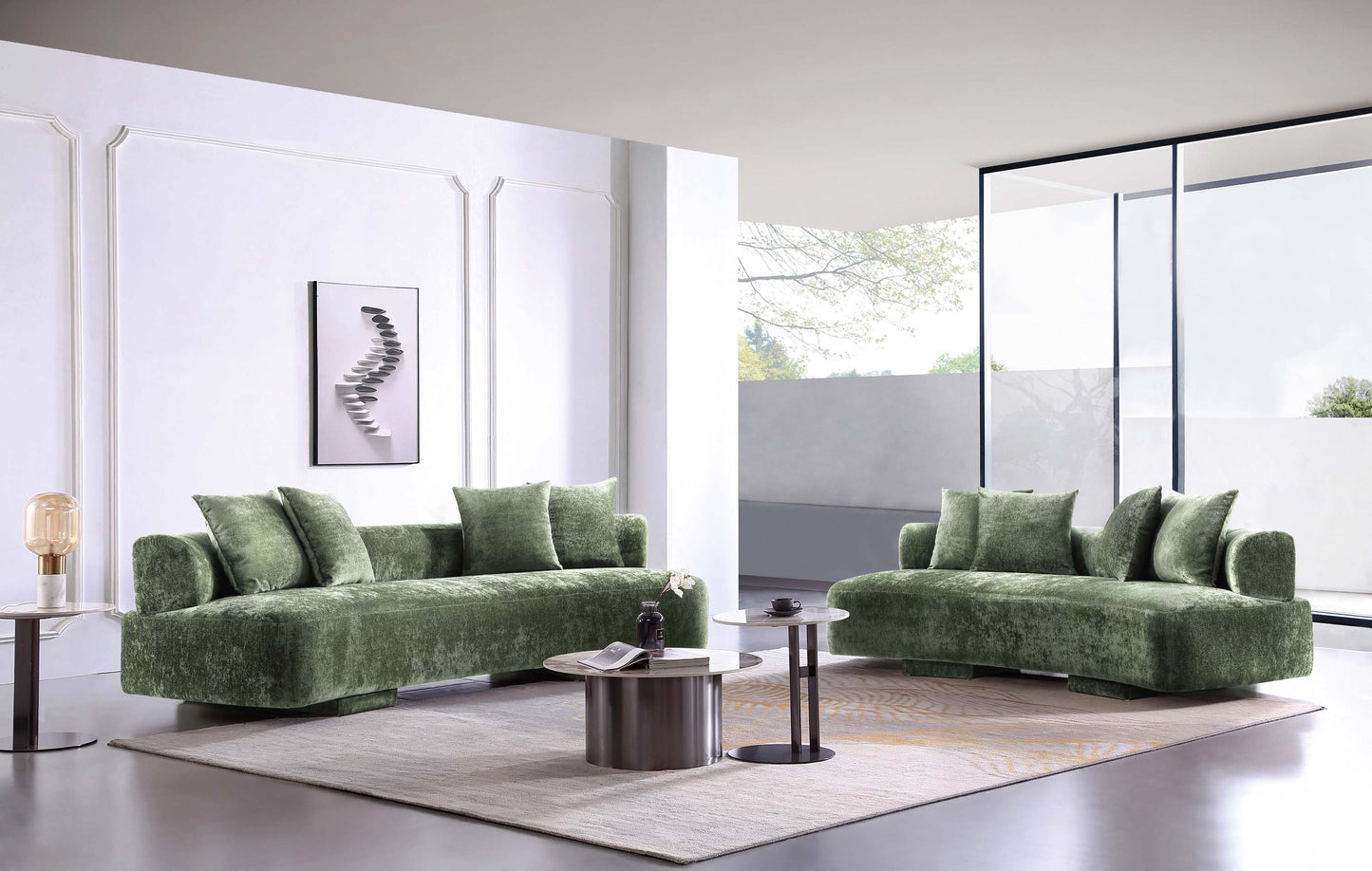 Manhattan Comfort 2-Piece Olive Green Modern Verandah Chenille 112" & 91" Sofas
