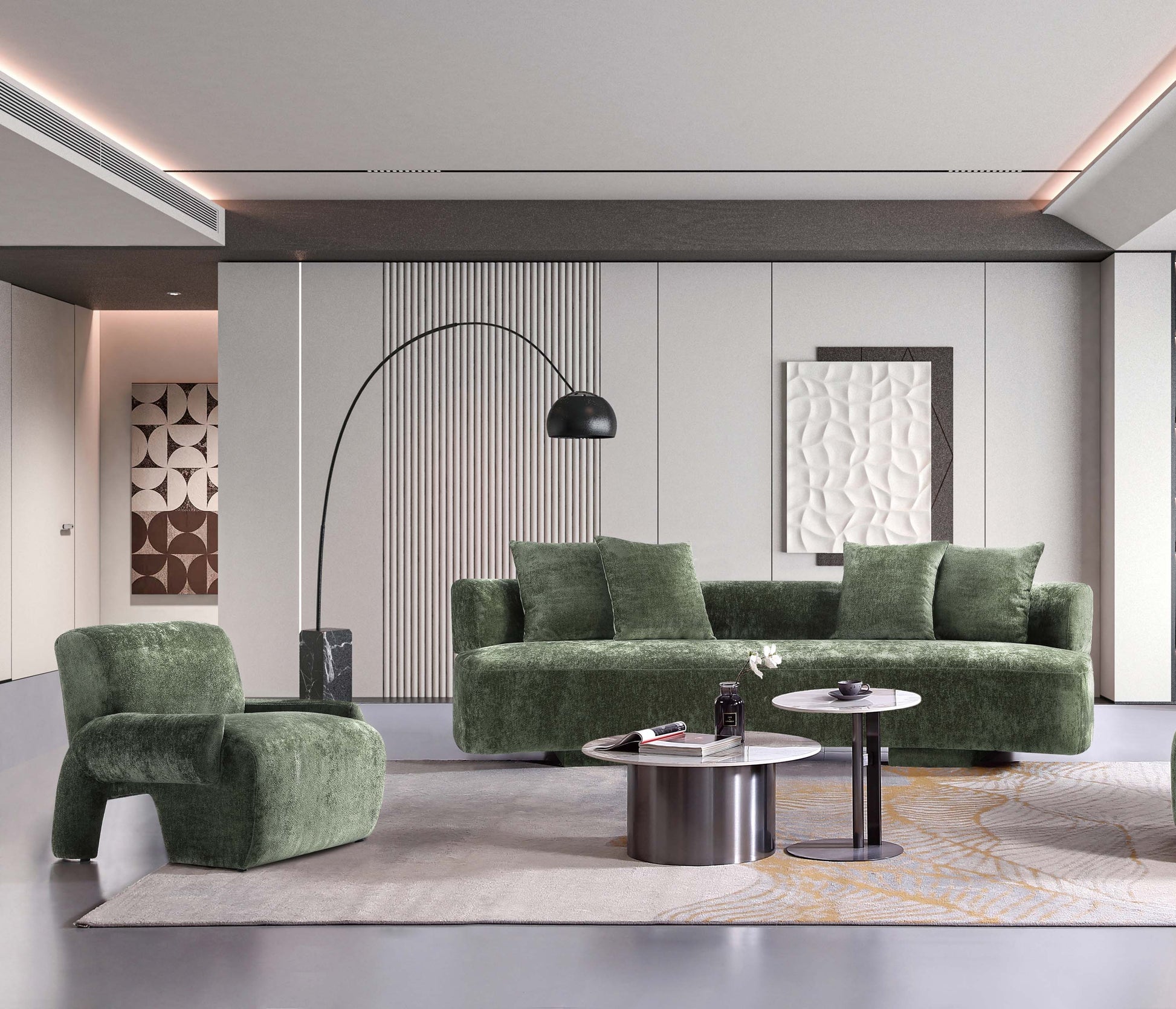 Manhattan Comfort 2-Piece Olive Green Modern Verandah Chenille 112" Sofa & Accent Chair