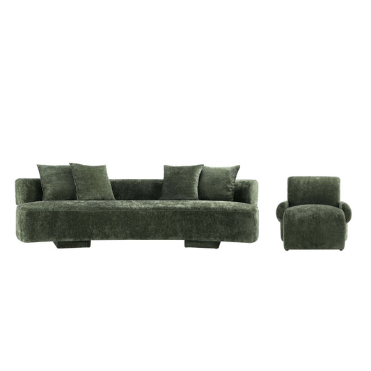 Manhattan Comfort 2-Piece Olive Green Modern Verandah Chenille 112" Sofa & Accent Chair