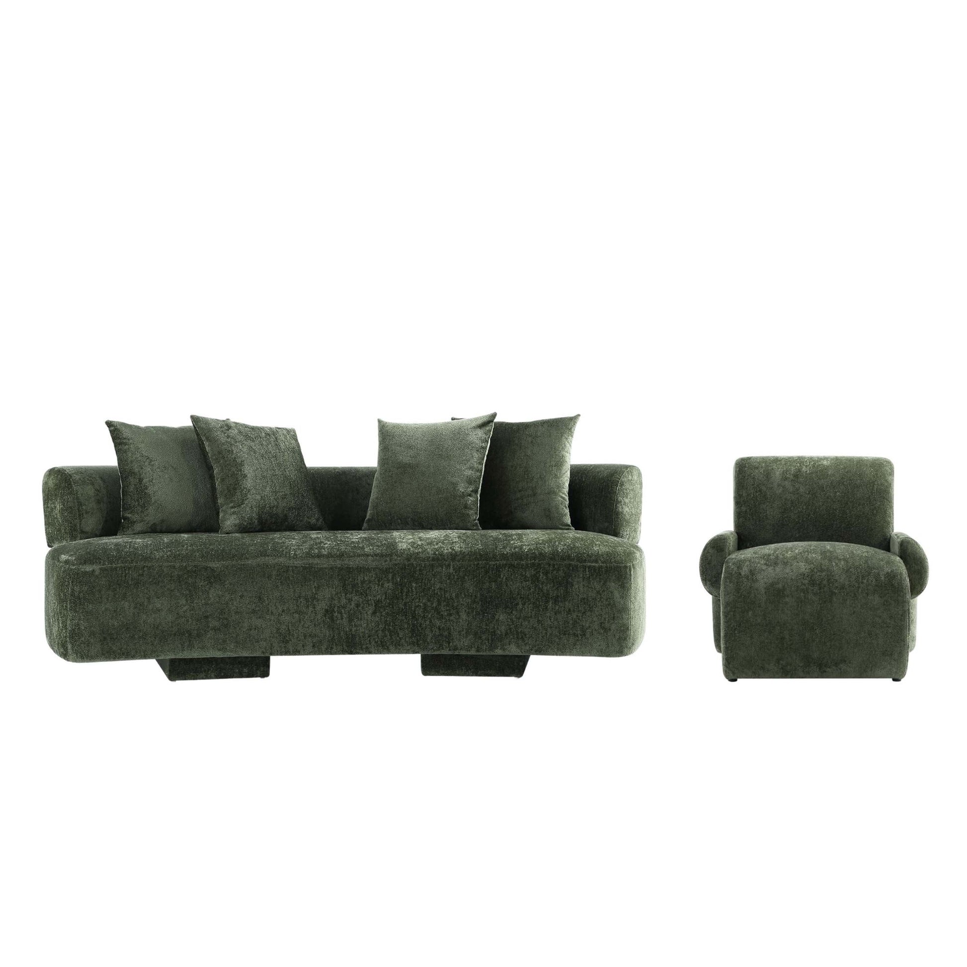 Manhattan Comfort 2-Piece Olive Green Modern Verandah Chenille 91" Sofa & Accent Chair