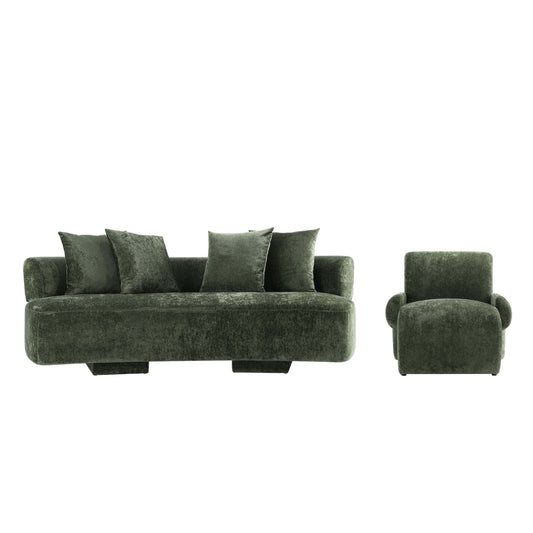 Manhattan Comfort 2-Piece Olive Green Modern Verandah Chenille 91" Sofa & Accent Chair