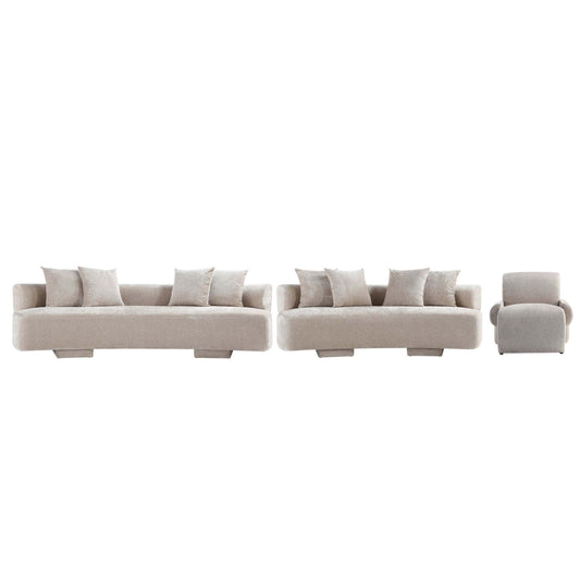 Manhattan Comfort 3-Piece Beige Modern Verandah Chenille 112" & 91" Sofas With Accent Chair