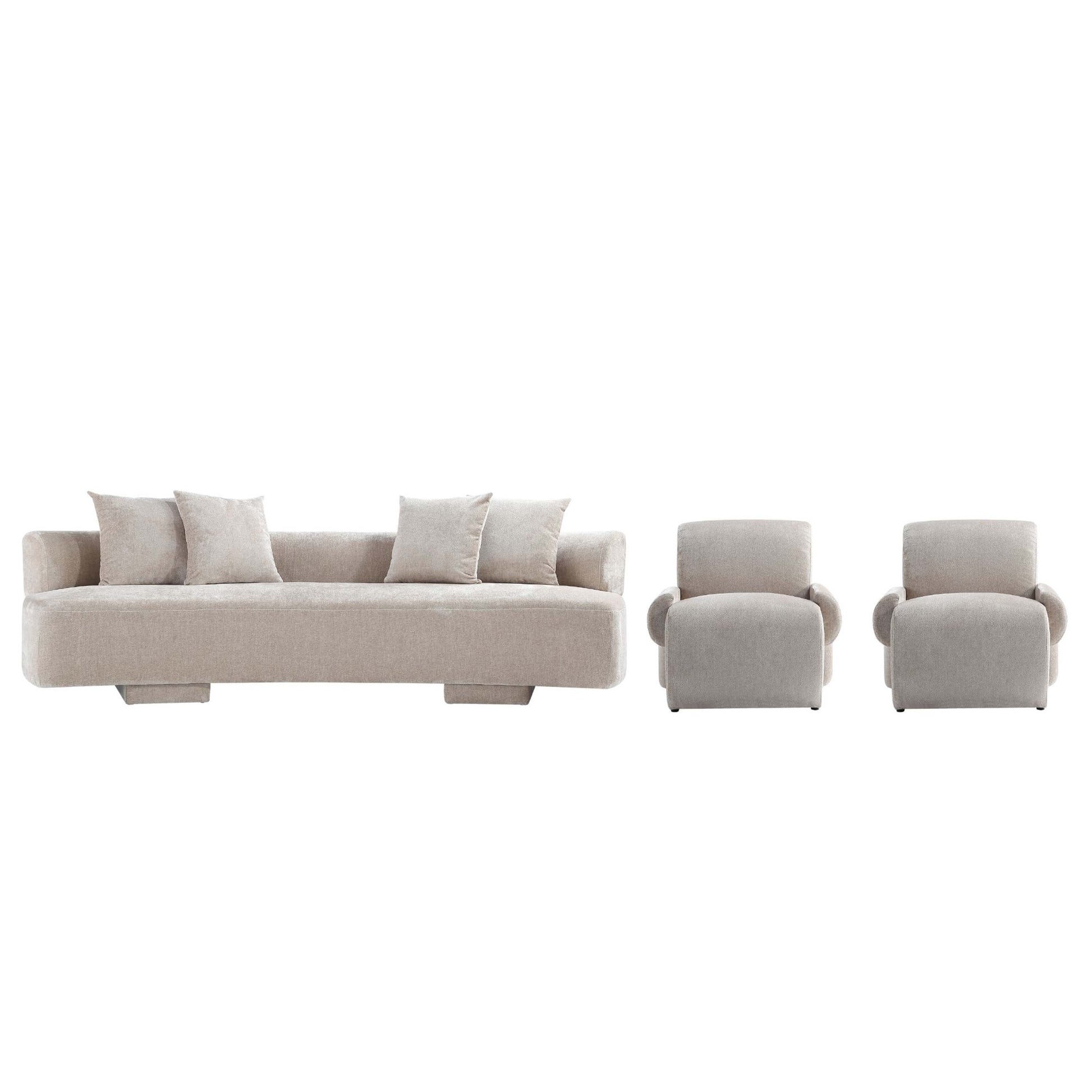 Manhattan Comfort 3-Piece Beige Modern Verandah Chenille 112" Sofa & 2 Accent Chairs