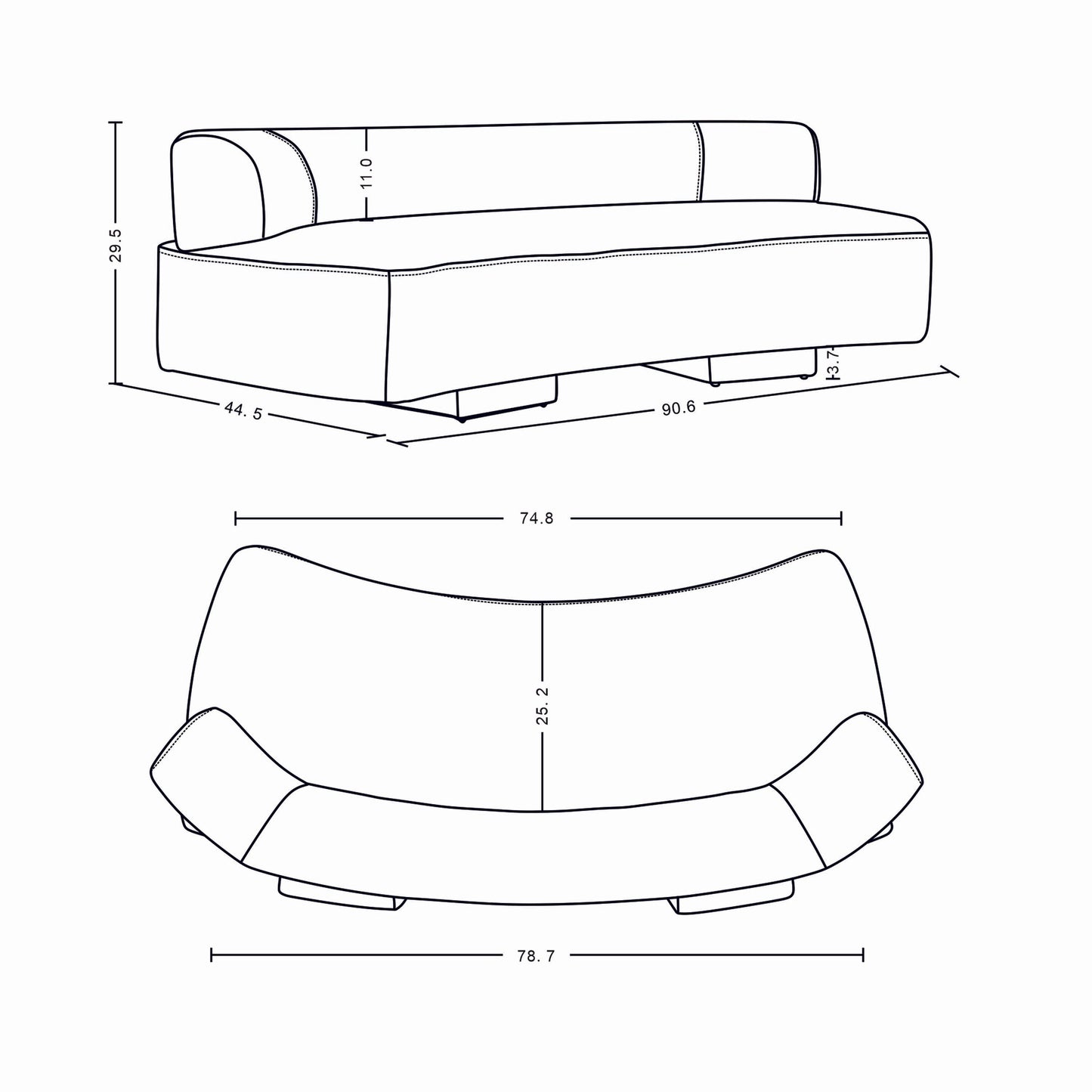 Manhattan Comfort 3-Piece Beige Modern Verandah Chenille 91" Sofa & 2 Accent Chairs