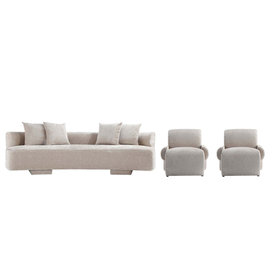 Manhattan Comfort 3-Piece Beige Modern Verandah Chenille 91" Sofa & 2 Accent Chairs
