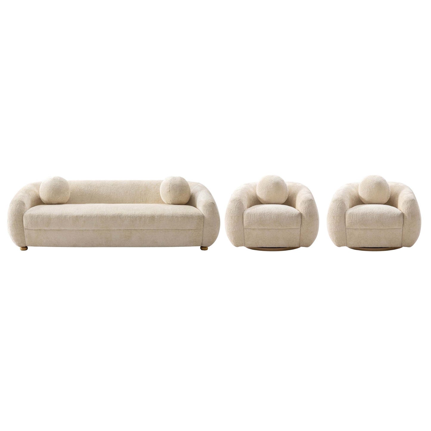 Manhattan Comfort 3-Piece Cream Modern Tribeca Chenille 86" Sofa & 2 Accent Chairs