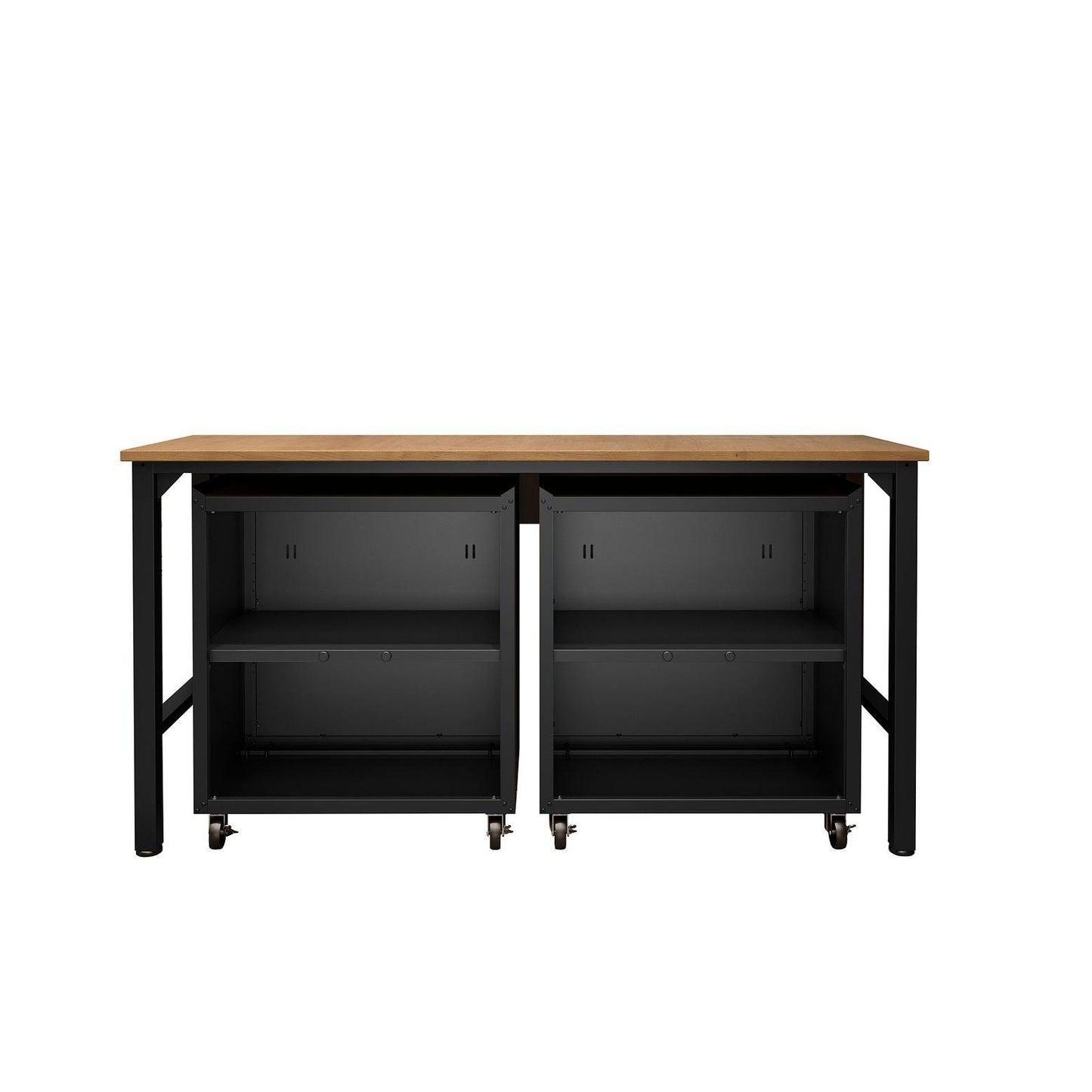 Manhattan Comfort 3-Piece Fortress Mobile Space-Saving Steel Garage Cabinet & Worktable 1.0 In Charcoal Gray