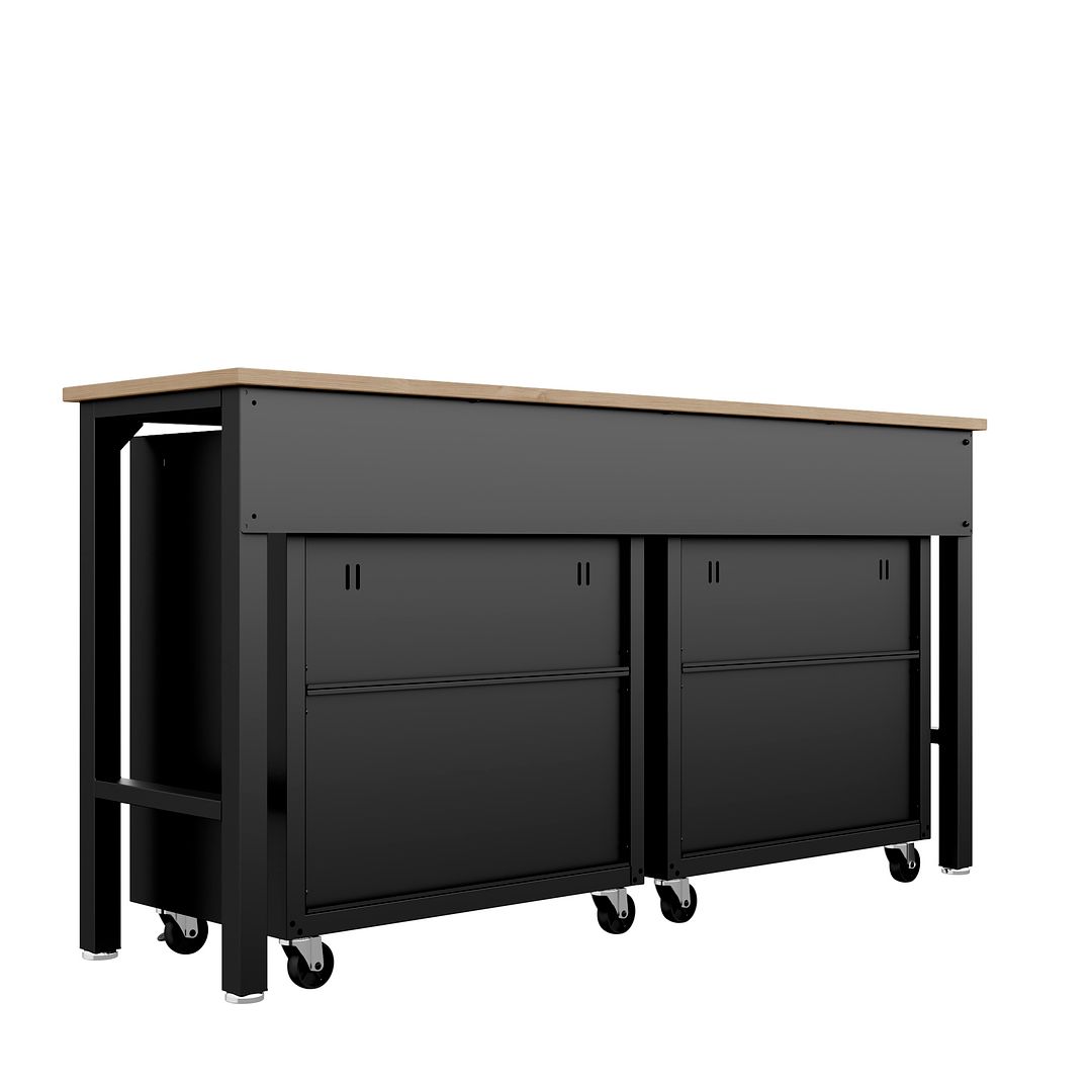 Manhattan Comfort 3-Piece Fortress Mobile Space-Saving Steel Garage Cabinet & Worktable 1.0 In Charcoal Gray
