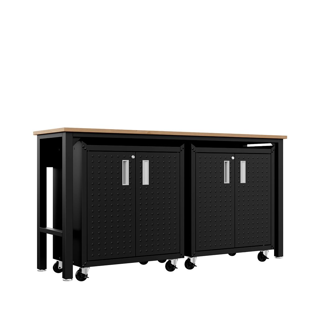 Manhattan Comfort 3-Piece Fortress Mobile Space-Saving Steel Garage Cabinet & Worktable 1.0 In Charcoal Gray