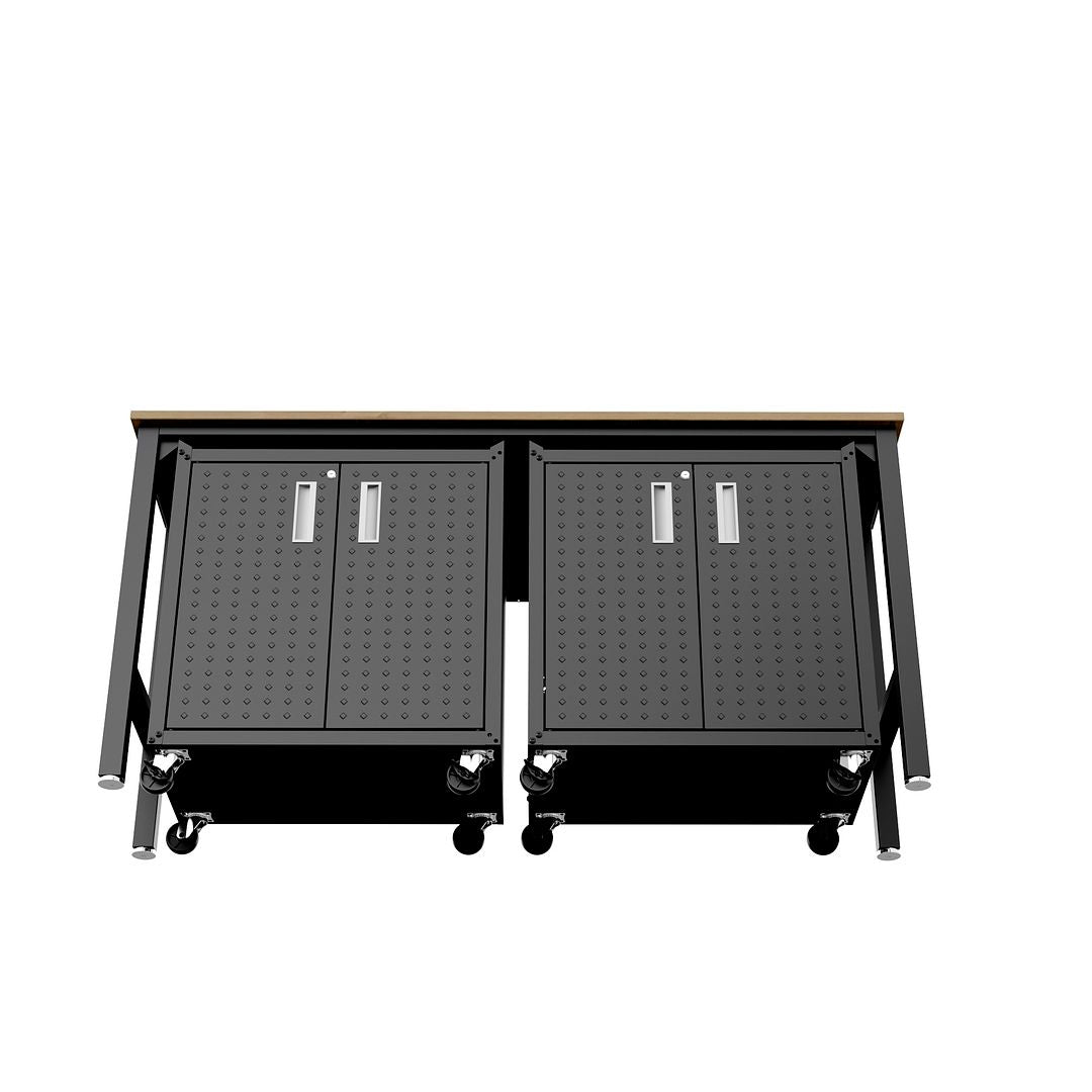 Manhattan Comfort 3-Piece Fortress Mobile Space-Saving Steel Garage Cabinet & Worktable 1.0 In Charcoal Gray