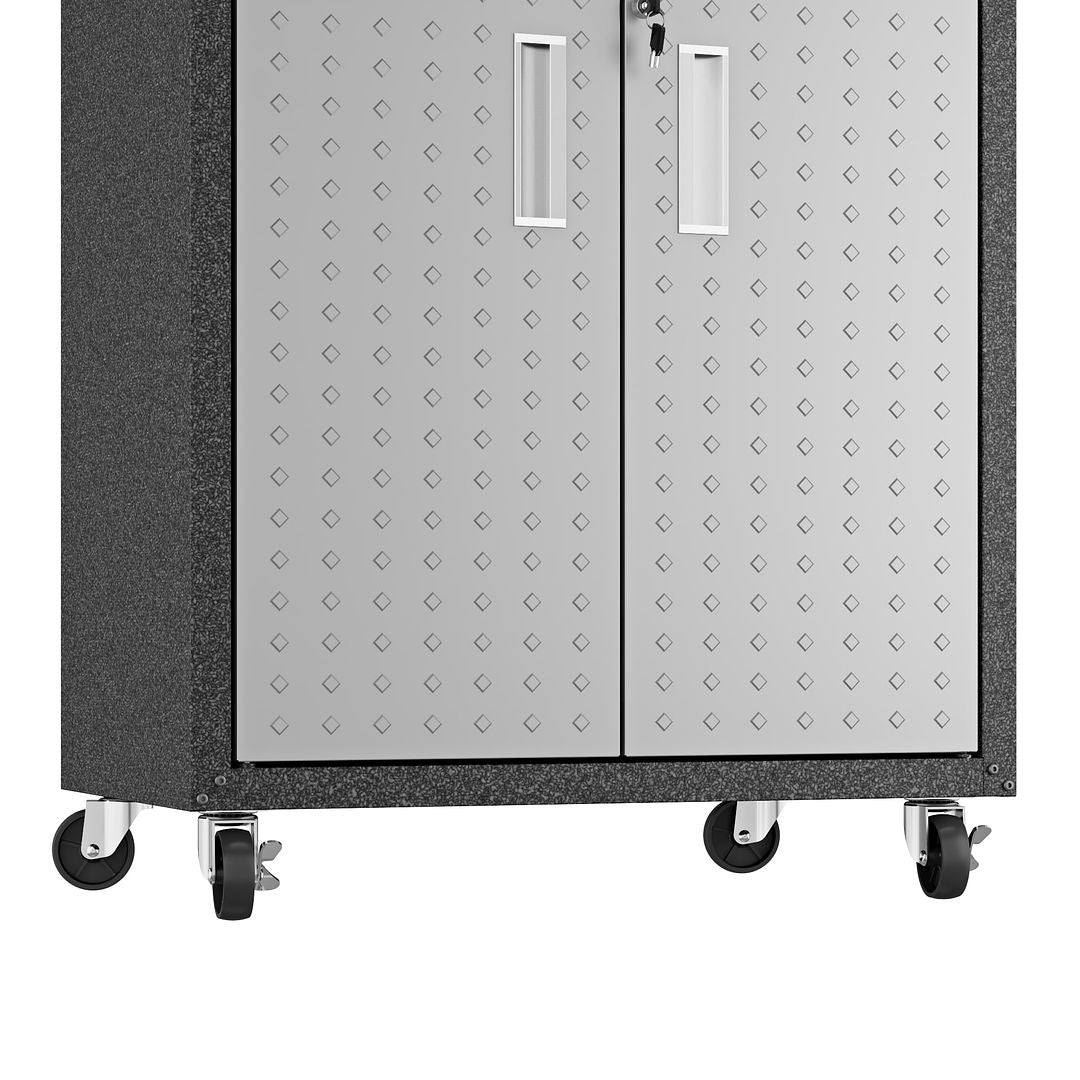 Manhattan Comfort 3-Piece Fortress Mobile Space-Saving Steel Garage Cabinet & Worktable 1.0 In Gray