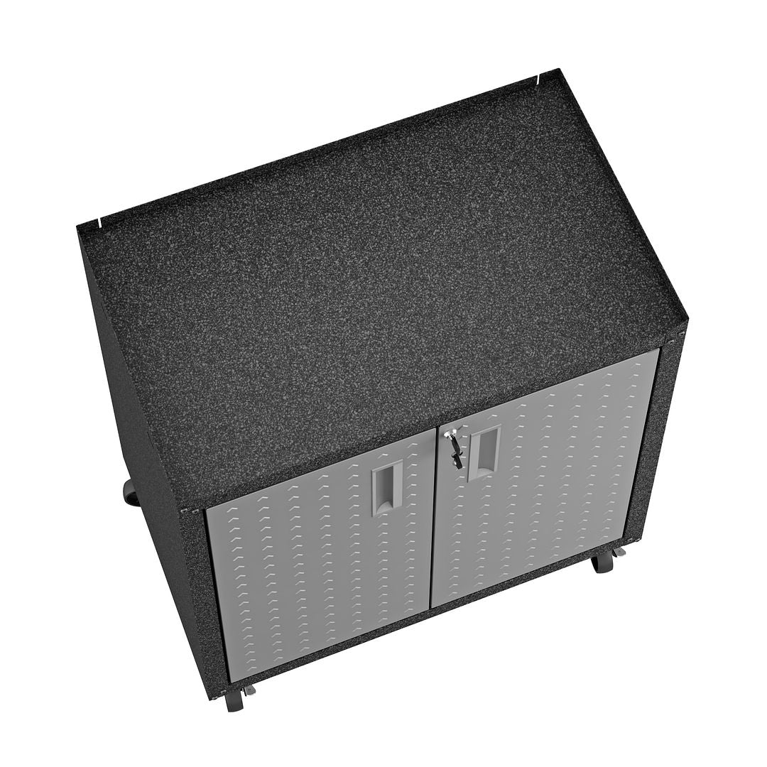 Manhattan Comfort 3-Piece Fortress Mobile Space-Saving Steel Garage Cabinet & Worktable 1.0 In Gray